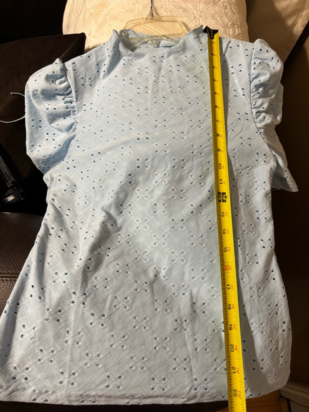 Light Blue Eyelet Puff Sleeve Top - Picture 6 of 8